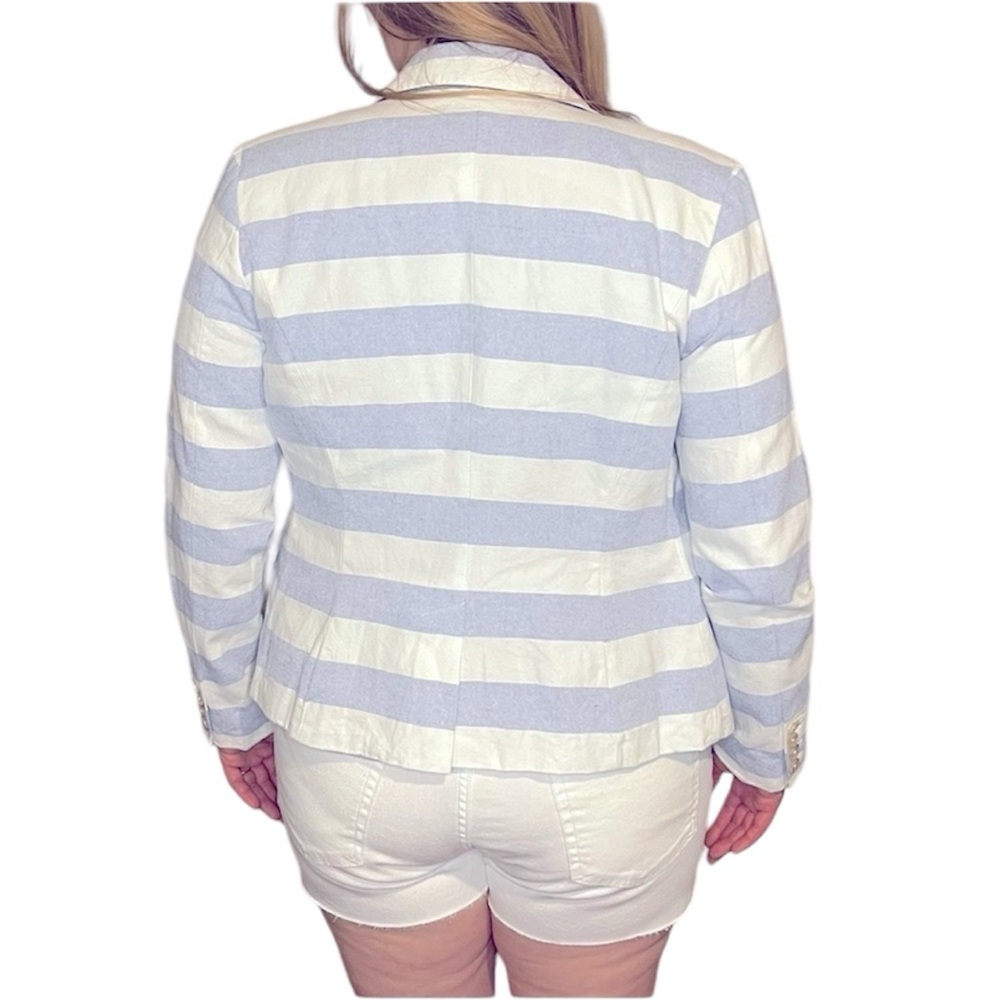 Merona Lined Chambray Blue and White Stripe Cotton Button Blazer Size 10 - Picture 3 of 11